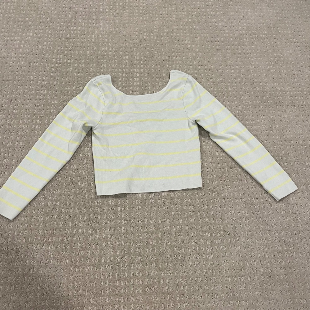 Zara Womens Large Striped Long Sleeve Cropped Ribbed Knit Top Blue Yellow G69